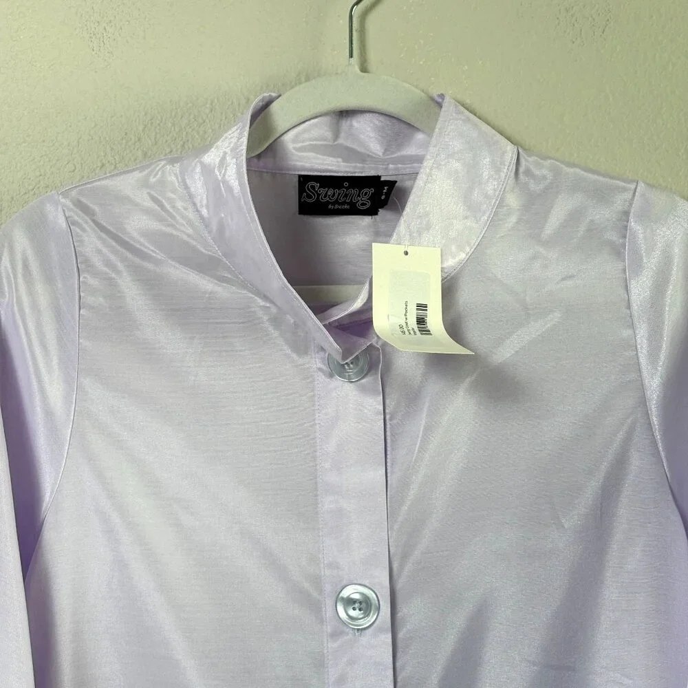 Breeke Swing Coat Jacket Size S M‎ Purple Shimmer Button Up Pocket Lagenlook NWT